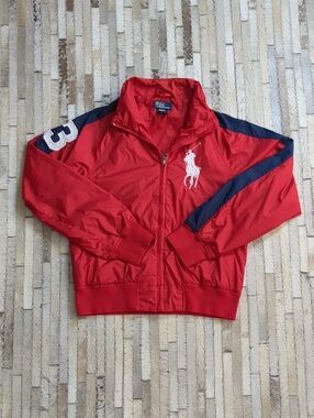 Polo Ralph Lauren Kids M Vintage Big Pony Red White Blue Windbreaker Jacket